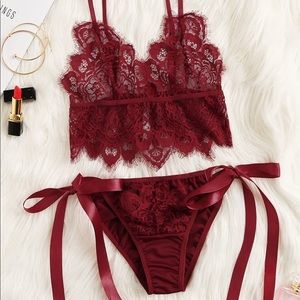 Burgundy bra with tie side undies